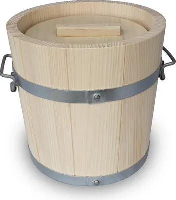 Immagine prodotto di Secchio di fermentazione in legno KERAZO 5L con coperchio a pressione, manici, reggette in metallo - botte in legno per la fermentazione di crauti e cetrioli, abete bianco