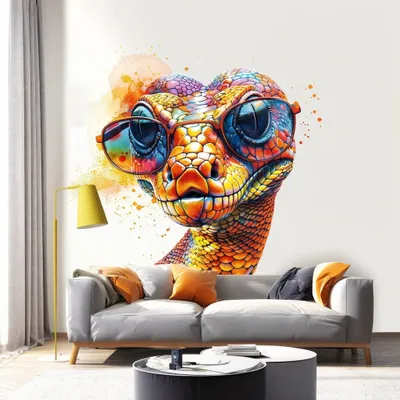 leuchtend orangefarbene Schlange mit Brille – Decords Wandtattoo, Produktansicht 1