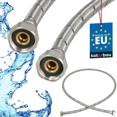 Immagine prodotto di KOTARBAU® Tubo Flessibile per Rubinetto 1/2“ x 1/2“ Rivestito in Acciaio Inox 140 cm Tubo Flessibile per Rubinetto Cucina Argento