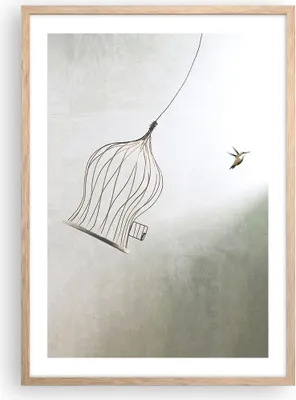 Produktbild von Gerahmtes Poster - Rahmen in heller Eiche - Flug Vogel Käfig - 50x70 cm - Wand Bild - Wanddeko - Wandbilder - Kunstposter - Wandposter - Bilderrahmen - Bilder - Kunstdruck - P2NPA50x70-5085