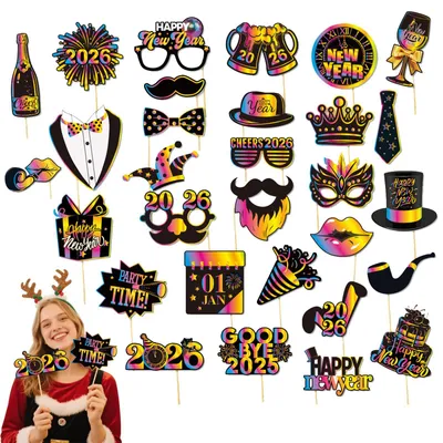 Fotokabine-Set Neujahr 2026, 30 Stück, kreative Foto-Requisiten für Partys
