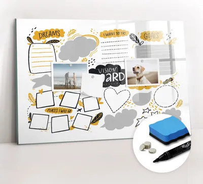 Produktbild von Magnetpinnwand Memoboard - Zubehörsatz - Schwarzer Marker + Schwamm + Magnete - 60 x 40 cm - Neujahrsziele