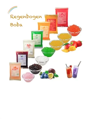 Produktbild von Bubble Tea Popping Boba Mix - 7 x 600g Packung Boba Fruchtperlen - Aktion: 2 Gratis 600g Packung- Erdbeere, Blaubeere, Maracuja, Apfel, Litschi, Mango