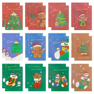Obrázok produktu pre Mini zápisníky s vianočnou tematikou, 24 kusov, kreslený dizajn, prírodný papier, rozmer 12x8,5 cm