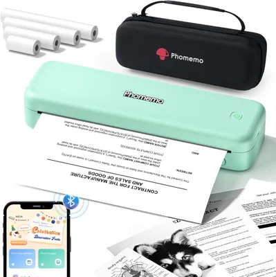 Produktbild von Mobiler Drucker A4 für Büro, Schule, Zuhause, Kompatibel mit Smartphones und Computern, Tragbarer Drucker mit Tragetasche und 4 Rollen Thermopapier