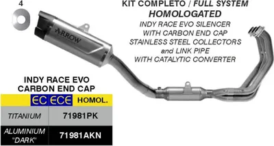 Produktbild von ARROW Komplettauspuff genehmigt Indy Race EVO aus Titan für Yamaha YZF R9