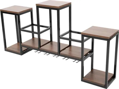 Produktbild von Weinregal & Flaschenhalter - Wandmontage - Massivholz & Schmiedeeisen lackiert - Tragkraft 30 kg - 106×20×41,5 cm - Gesamthöhe 59,5 cm