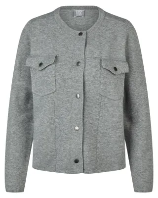 Produktbild von Rabe Damen Strickjacke Feinstrick figurbetont im Jeansjacken-Look Grau Größe 46
