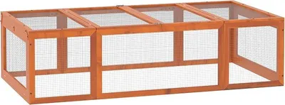 Image de Cage à lapins en bois de sapin, résistante aux intempéries. Cage pour petits animaux avec toit rabattable, dimensions 180x90x48 cm. Cage pour petits animaux, idéale pour les lapins, les cochons d'Inde et autres petits animaux, utilisable en intérieur et en extérieur. Couleur : orange