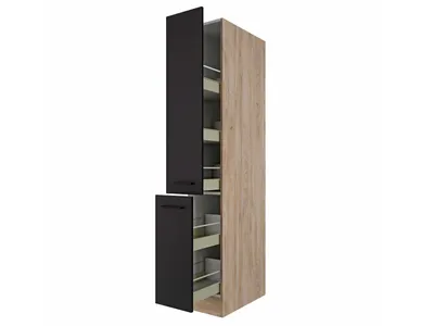 Produktbild von Apothekerschrank Küche - 30 cm breit - Schwarz matt Endgrain Oak – Capri