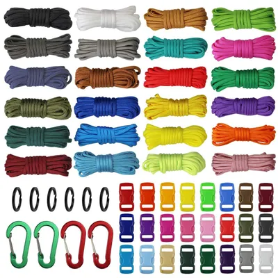 Produktbild von Paracord-Set, 24 Stück - 3 Meter Kordel - 4 mm Seil - Paracord-Zubehör - Bunte Karabiner - Karabinerhaken und Schlüsselringe