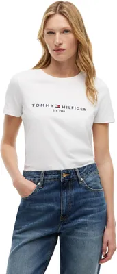 Produktbild von Tommy Hilfiger Damen T-Shirt Kurzarm Heritage Rundhalsausschnitt, Weiß (White),