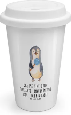 Produktbild von Mr. & Mrs. Panda Isolierbecher Pinguin Lolli - Weiß - Geschenk, To Go Becher, Spruch, Thermobecher, Unvernünftig, Süßigkeiten, Mehrwegbecher, Kaffeebecher, ToGo, Coffee