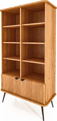 Produktbild von Bücherregal Tula Wildeiche massiv 97x46x176  mit Riffelfront 2 Türen 8 Fächern