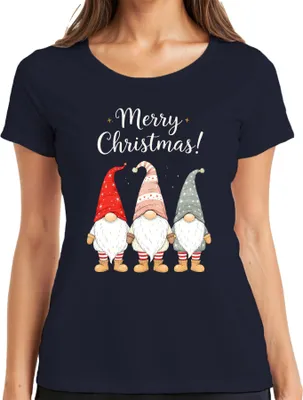 Produktbild von Merry Christmas! Weihnachtswichtel Gnome niedlich Weihnachten Damen T-Shirt, Navy, M