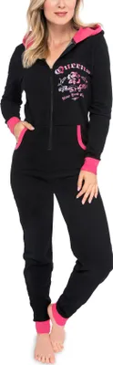 Produktbild von maluuna Damen Jumpsuit Onesie Jogger Hausanzug Overall in hochwertiger Sweater-Qualität mit Bündchen am Arm- und Beinabschluss ; schwarz , XS