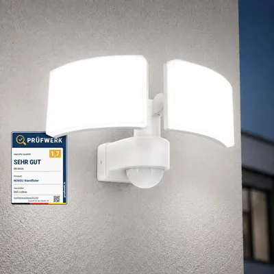 Productafbeelding van SSC-LUXon NORSU buitenlamp met bewegingsmelder, dubbele straler - Buitenverlichting inclusief hoekadapter en schemersensor, IP65, traal wit