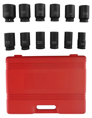 Zdjęcie produktu dla Zestaw kluczy nasadowych do samochodów ciężarowych – długie nasadki udarowe – napęd czworokątny 3/4" (19 mm) – głębokie gniazdo – 24–41 mm