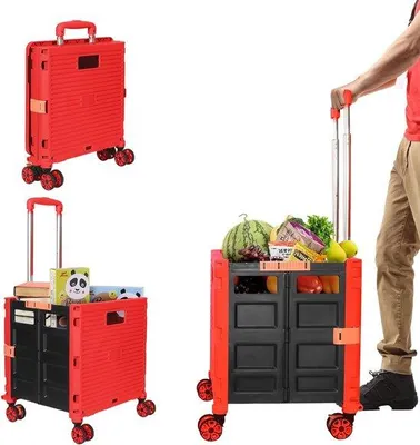Zdjęcie produktu dla Składany wózek na zakupy, nośność 50 kg, obrót o 360°, odporny na zużycie