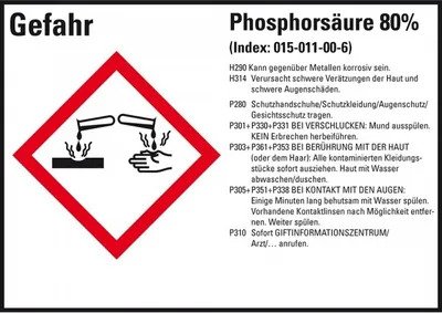 Produktbild von Dreifke® Aufkleber I GHS-Etikett Phosphorsäure 80%, GefStoffV/GHS/CLP, Folie,...