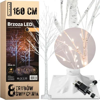 Zdjęcie produktu dla Brzoza 144led drzewko światełka diody barwa zimna dekoracja 8 trybów 180cm Zimna