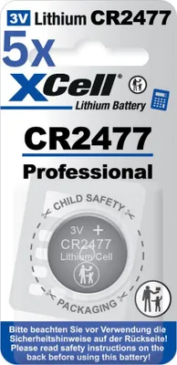 Zdjęcie produktu dla 5x litowe ogniwo guzikowe XCell CR2477 1 blister 3V/950mAh