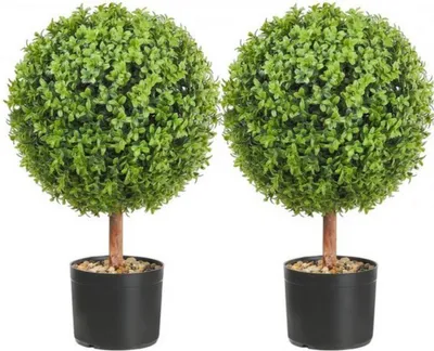 Image de Buis artificiel Boule - 40cm - En pot - Résistant aux UV - Pour l'intérieur et l'extérieur - Feuilles réalistes - Plante artificielle PE