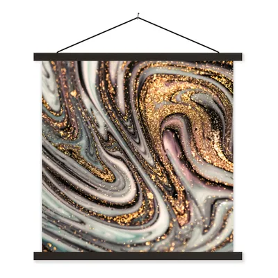Produktbild von MuchoWow® Textilposter Marmoroptik - Gold - Glitter - Luxus - Marmor - Weiß 120x120 cm mit schwarzem Rahmen - Aufhängungsset