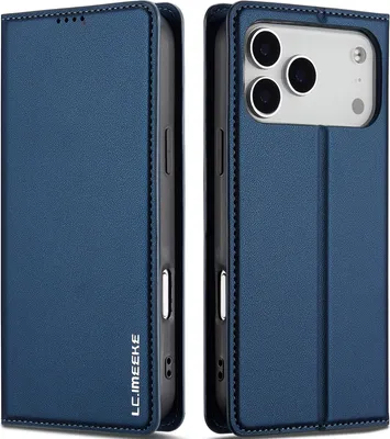 Produktbild von Handyhülle für iPhone 17 Pro, Magnetische Flip Leder Hülle mit Kartenfach und Standfunktion Blau