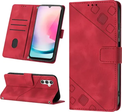 Produktbild von Hülle für Samsung Galaxy A24 4G Prägung Flip Leder Brieftasche Schutzhülle mit Ständer Rot