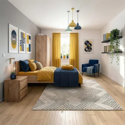 Produktbild von Jugendzimmer-Set mit Bett 120x200 cm & Kleiderschrank in Eiche, modern, 3-teilig - FORTALEZA-129