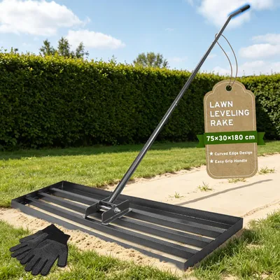 Produktbild von Rasenebene Harke - 75 x 30 cm - 180 cm gebogen Griff - Gartenharke
