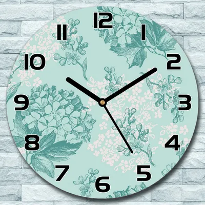 Produktbild von Wanduhr aus Glas Rund fi 30 Blumen Hortensien Quarz Deko Wohnzimmer Büro