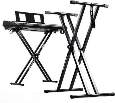 Produktbild von Duronic KS2B schwarzer Keyboardständer mit Befestigungsgurt – höhenverstellbar, zusammenklappbar, transportabel – Schnellverschluss (Keyboard-Ständer)