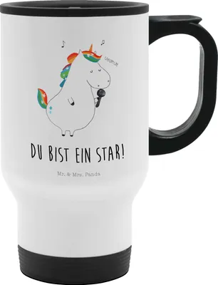 Produktbild von Mr. & Mrs. Panda thermosbecher Einhorn Sänger - Weiß - Geschenk, getränkebecher, Kaffeebecher To Go, Disco, Geburtstag, Einhörner, trinkbecher mit deckel, Thermobecher