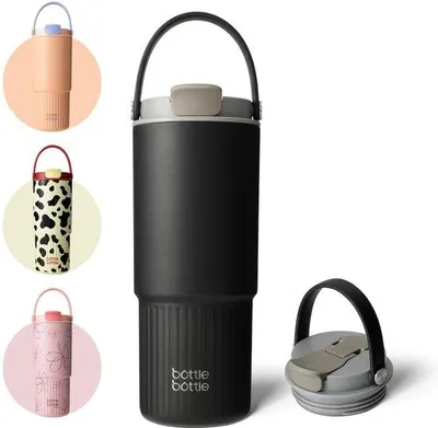 Image de Bouteille isotherme avec paille et poignée, bouteille en acier inoxydable pour la voiture, le sport, la maison, le bureau et l'école, 750 ml, bouteille anti-fuites