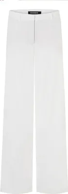 A pair of white wide-leg trousers shown flat.