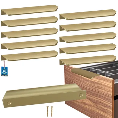 Immagine prodotto di KOTARBAU® Set da 10 maniglie per mobili, maniglie per armadi 180 mm, oro opaco ZnAl, maniglie con fissaggio posteriore, maniglie per bordi, maniglie per cassetti, cucina moderna