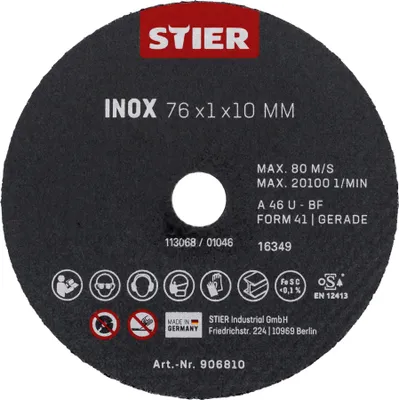 Produktbild von STIER Trennscheibe Edelstahl/Inox 76 x 1 x 10 gerade 10 Stk
