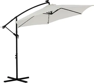 Zdjęcie produktu dla Parasol z oświetleniem LED, zasilany energią słoneczną, o średnicy 350 cm, kolor beżowy | Parasol ogrodowy, parasol z korbą, obrotowy o 360°, regulowany kąt nachylenia, wodoodporny, ochrona przed promieniowaniem UV | Parasol tarasowy, parasol balkonowy, w zestawie korba i osłona