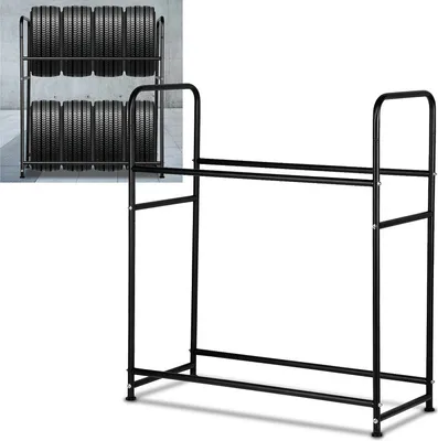 Zdjęcie produktu dla TolleTour Stojak na opony Stojak na 8 opon Regał magazynowy z pokrowcem Regał do dużych obciążeń Regał warsztatowy Nośność 180 kg 107 x 46 x 117 cm