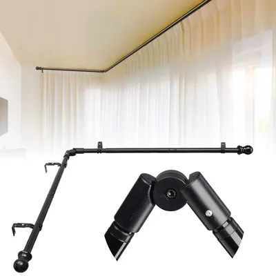 Immagine prodotto di Bastone per tenda a L per bovindo - Regolabile da 76 a 345 cm - Nero - Ø 25 mm - Per finestre ad angolo e porte scorrevoli