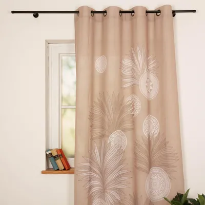 Produktbild von Vorhang Ösenvorhang Leinenstruktur Ornamente Palmenblätter natur weiß 140x260cm