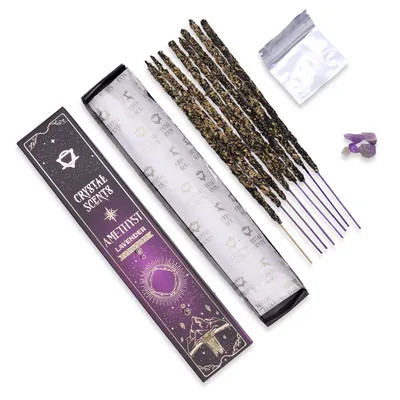 Produktbild von Räucherstäbchen Lavendel-Duft mit Amethyst-Kristallen handgemacht aus Indien Crystal Scents