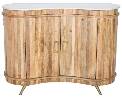 Consoletafel mit 2 Türen, Marmorplatte, Metallbeinen, 112x41x84 cm