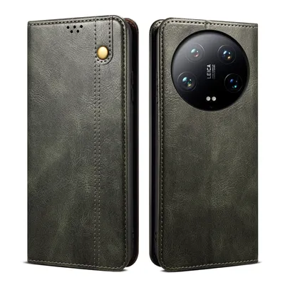 Obrázek produktu pro Pouzdro pro Xiaomi 14 Ultra kožené flip pouzdro peněženka s funkcí stojánku zelené