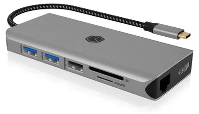 Produktbild von ICY BOX IB-DK4061-CPD, 12 zu 1 USB Type-C® Notebook DockingStation, 2x HDMI, Kabelgebunden, USB 3.2 Gen 1 (3.1 Gen 1) Type-C, 100 W, 3,5 mm, 10,100,1000 Mbit/s, Grau