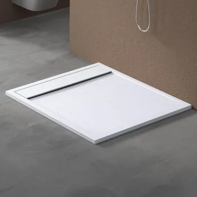 Produktbild von doporro Duschtasse Duschwanne 90x100x3cm aus Mineralguss in Weiß Rechteckig DIN für bodenebene Montage geeignet inkl. Ablaufgarnitur Geoma10