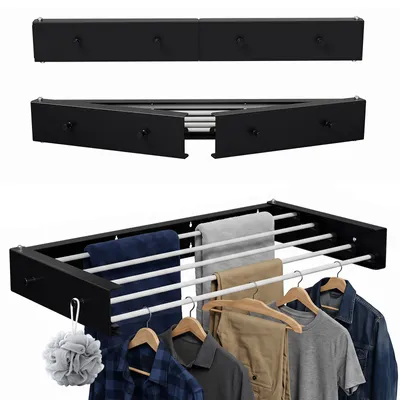Image de Support mural pliable pour étendoir à linge, 80 cm, résistant aux intempéries, séchoir mural pour serviettes, intérieur et extérieur, 5 barres, capacité de 25 kg, couleur noire
