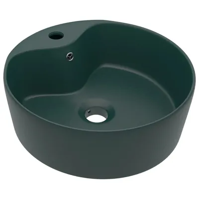 Zdjęcie produktu dla vidaXL Luksusowa umywalka z przelewem matowa ciemnozielona 36x13 cm ceramiczna